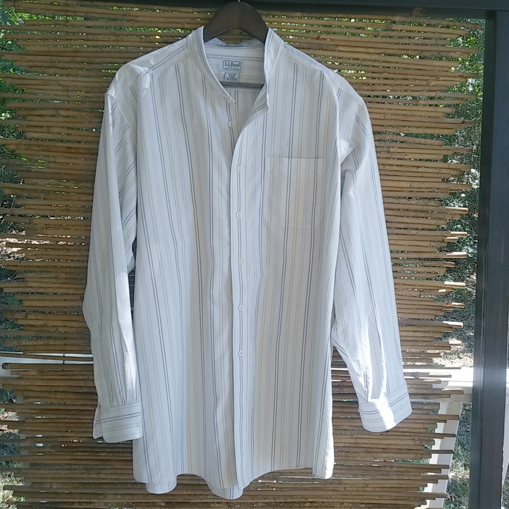 LL Bean 17.5 34 Mens Creme Casual Dress Shirt. O10G5 - Picture 1 of 8